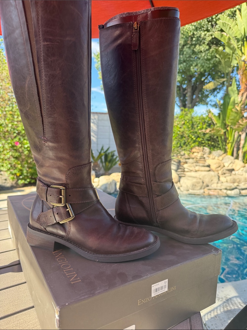 Enzo Angiolini Dark Brown Leather Riding Boots